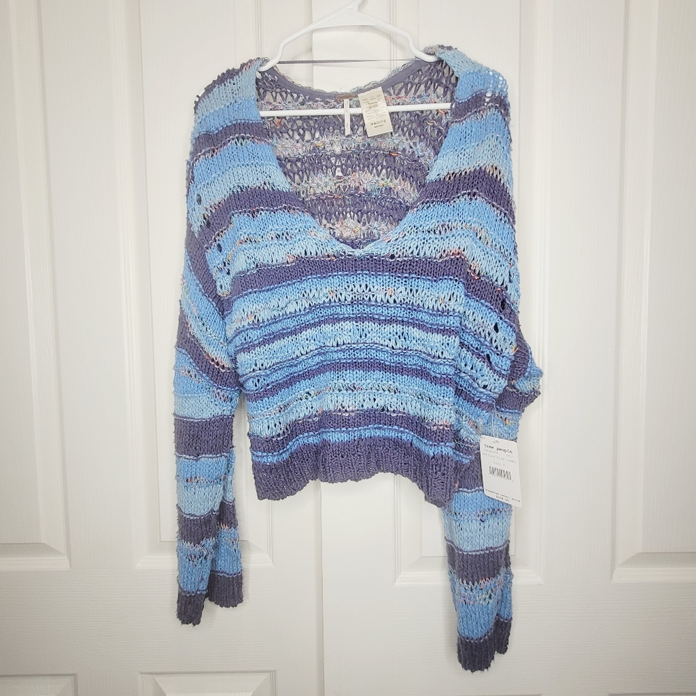 Free People Lake Life Open Knit V Neck Pullover Small